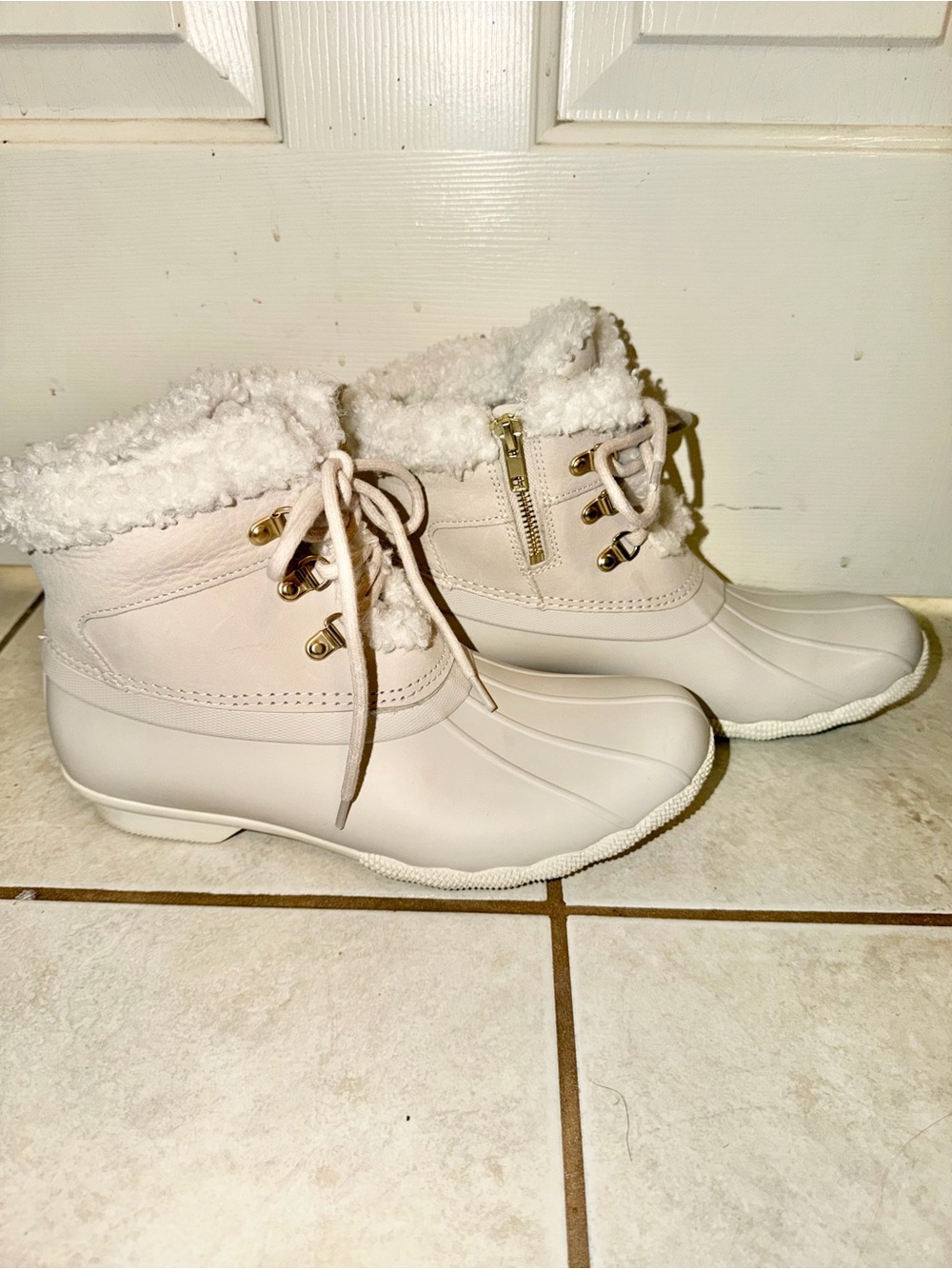 Sperry Women's Cream Faux Fur Lined Duck Boots